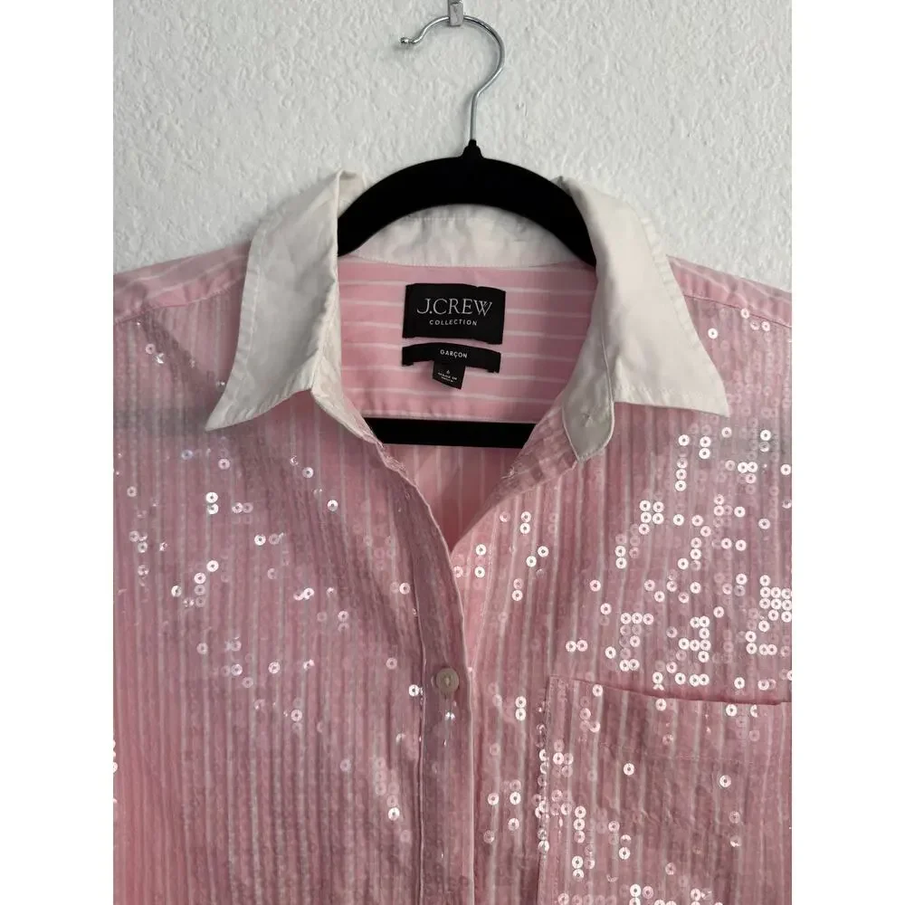 J.Crew Collection Garçon Pink Sequin Button Down Shirt 6